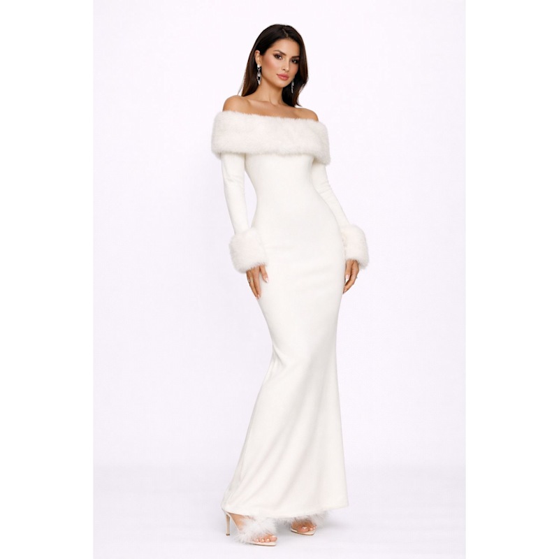 Norah White Faux Fur Maxi Dress | Shop Date Boutique | Wolf & Badger
