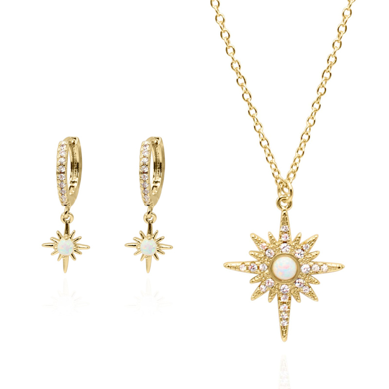 North Star Gift Set Earrings Necklace Gold Plated LUNA