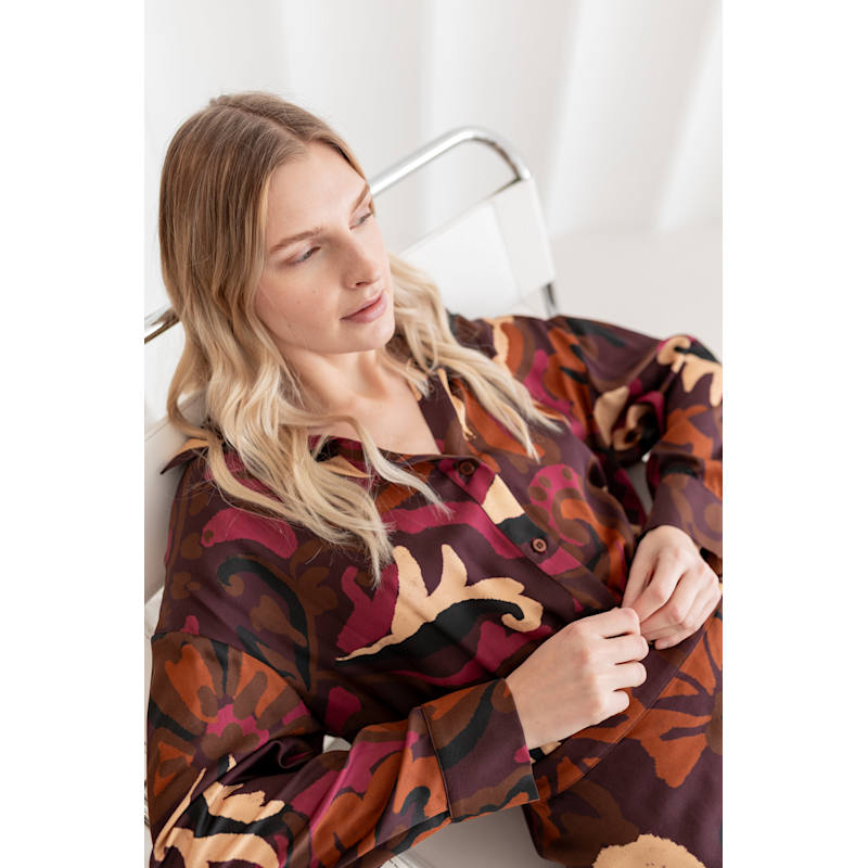 Thumbnail of Nova Brown Abstract Print Mini Shirt Dress With Kimono Sleeves image