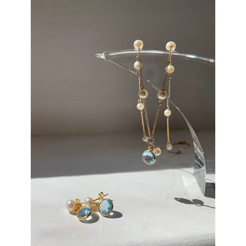 Thumbnail of Nova Blue Topaz & Cultured Freshwater Pearl Drop Earrings image