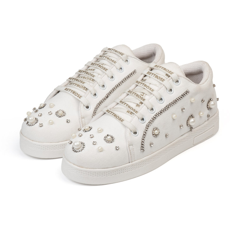 Thumbnail of Nova Luxury White Suede Handmade Embellished Tennis Shoe image