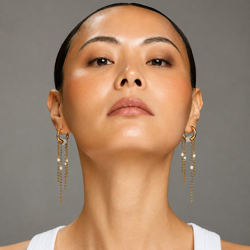 Thumbnail of Nova Pearl Chain Hoop Earrings image