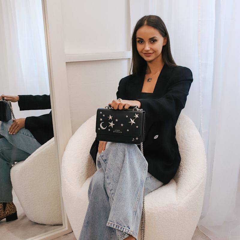 Nova Star Studded Handbag - Black & Silver | LUNA CHARLES | Wolf