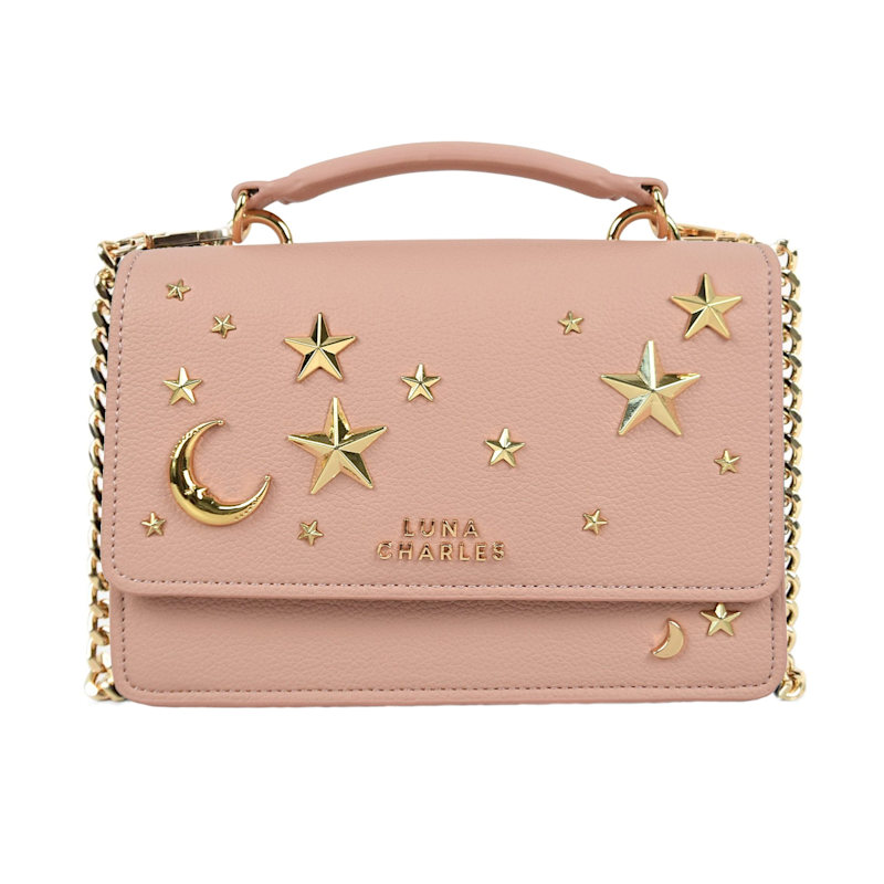 Nova Star Studded Handbag Pink Gold LUNA CHARLES Wolf Badger