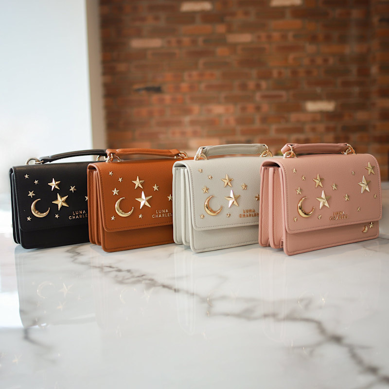 Nova Star Studded Handbag - Tan & Gold | LUNA CHARLES | Wolf & Badger