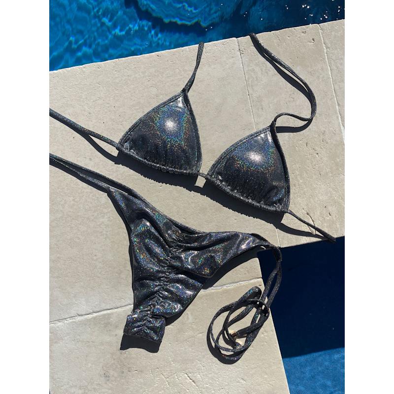 Thumbnail of Nova Triangle Bikini Top - Glitter Black image