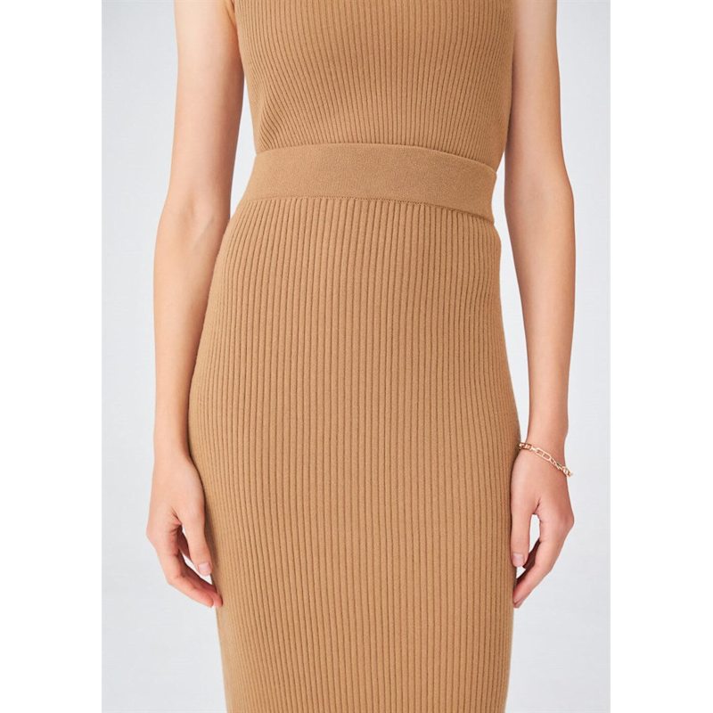 Thumbnail of Rib Knitted Cashmere Blend Knitwear Pencil Skirt - Camel image