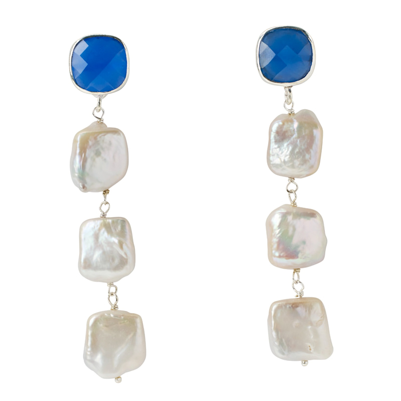 Thumbnail of Sterling Silver Irregular Pearl Azure Blue Gemstone Earrings image