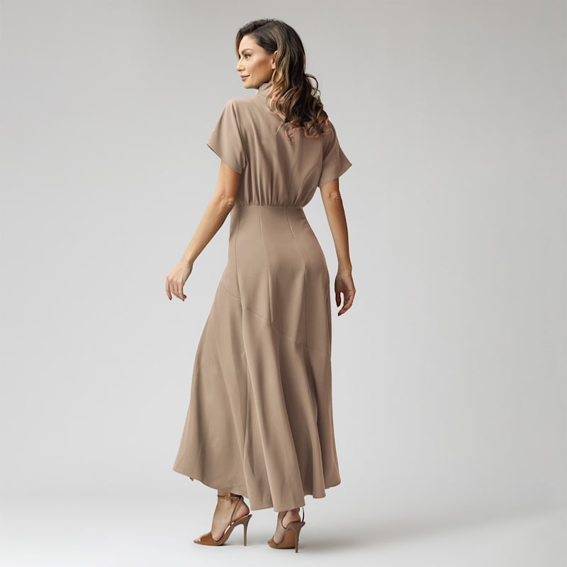 Thumbnail of Nude Dress With Front Drape And Collar image