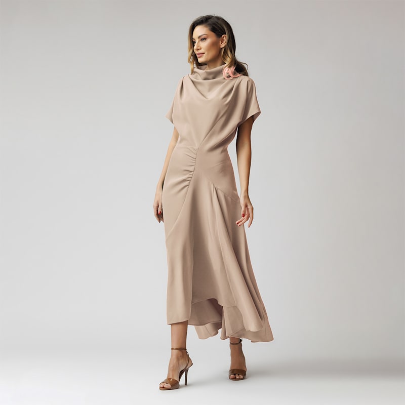 Thumbnail of Nude Dress With Front Drape And Collar image