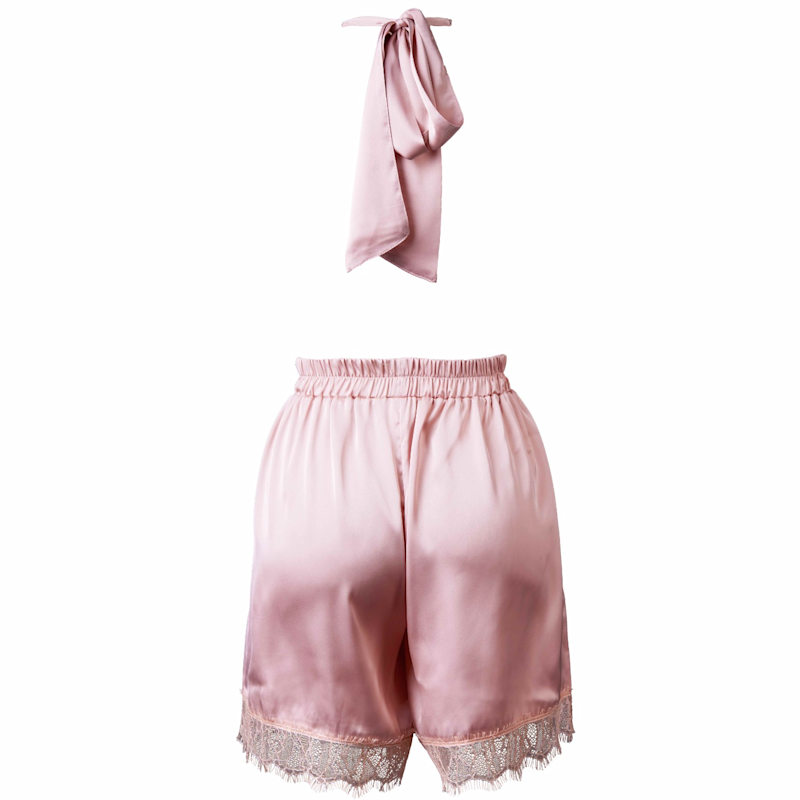 Thumbnail of Nude Lace Trimmed Halter Neck Short Romper image