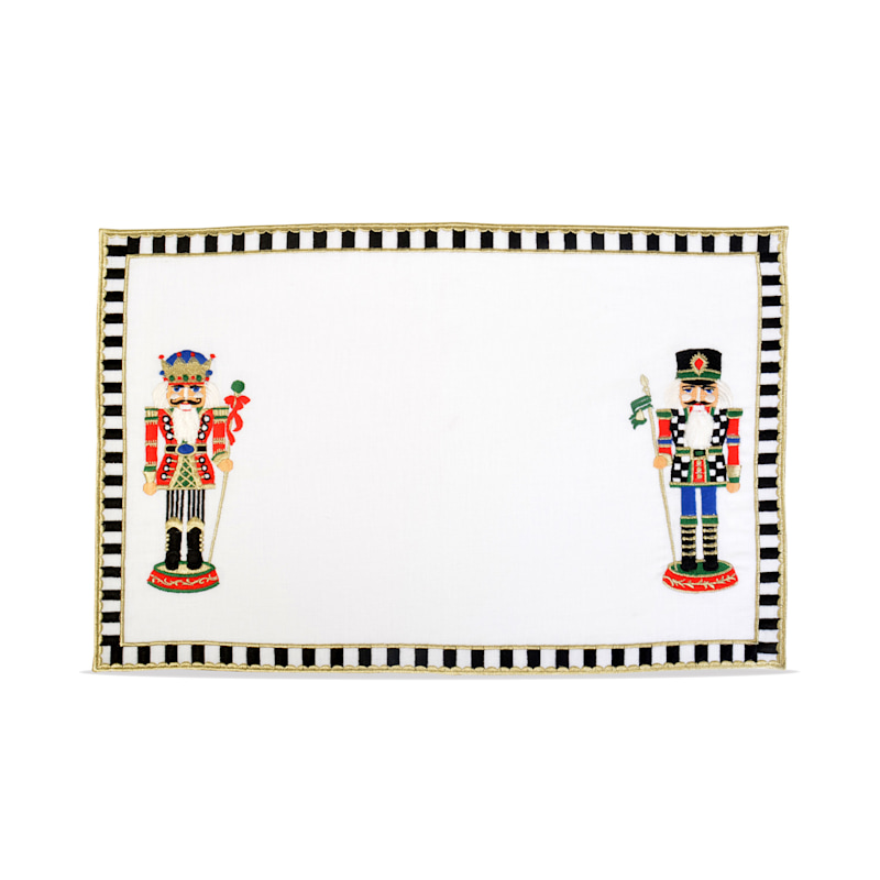 Thumbnail of Nutcracker Pattern Linen Placemats | Christmas Table Design | Black & White Embroidered Placemat Set Of Two image