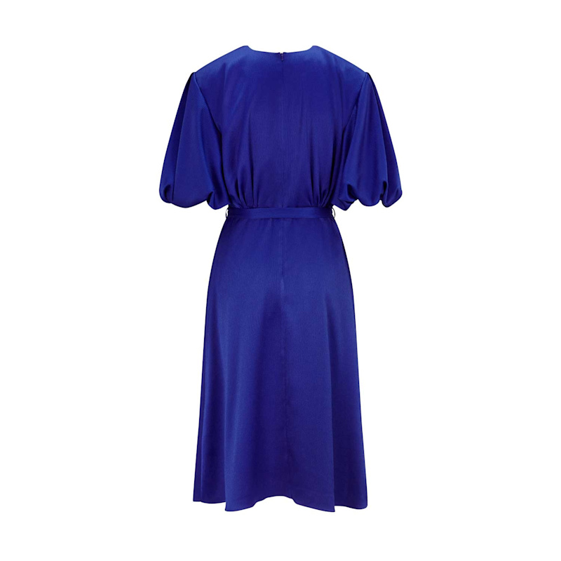 blue satin puff sleeve dress Blue Puff Sleeve Satin Floor Length Prom Dress, Blue A-Line Evening Party Dress US 4 / Blue main image 0