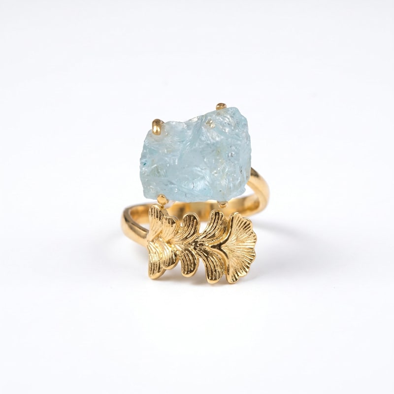 Thumbnail of Nymph Aquamarine Gold Leaf Ring image