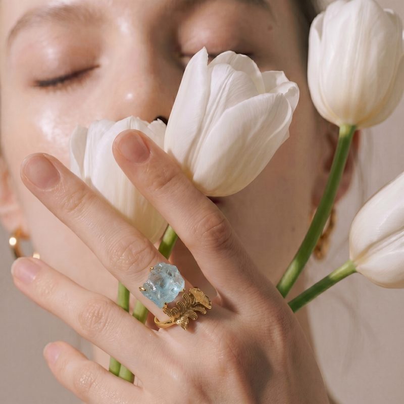 Thumbnail of Nymph Aquamarine Gold Leaf Ring image