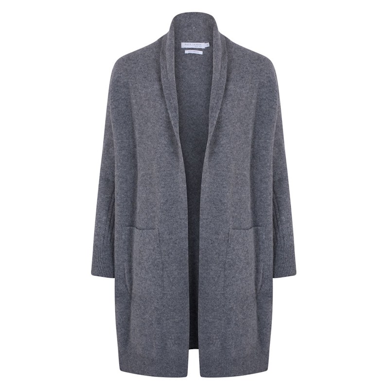 Thumbnail of Womens Pure Lambswool Long Line Liberty Cardigan With Pockets - Grey Mix image