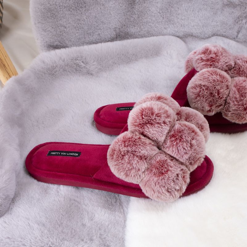 Thumbnail of Dolly Fun Pom Slider Slippers In Red image