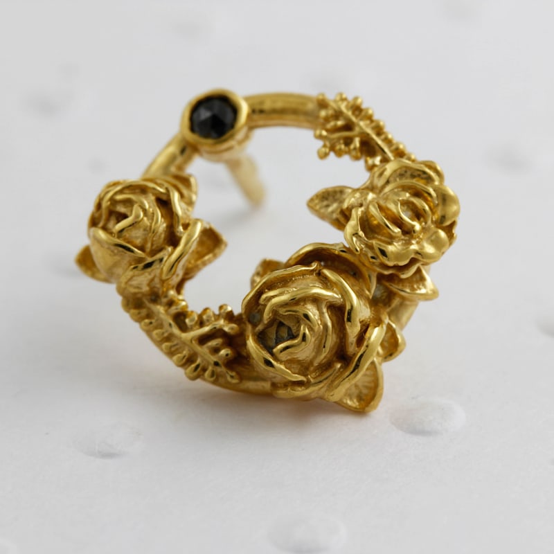 Thumbnail of Black Diamond Rose Halo Lapel Pin - Gold image