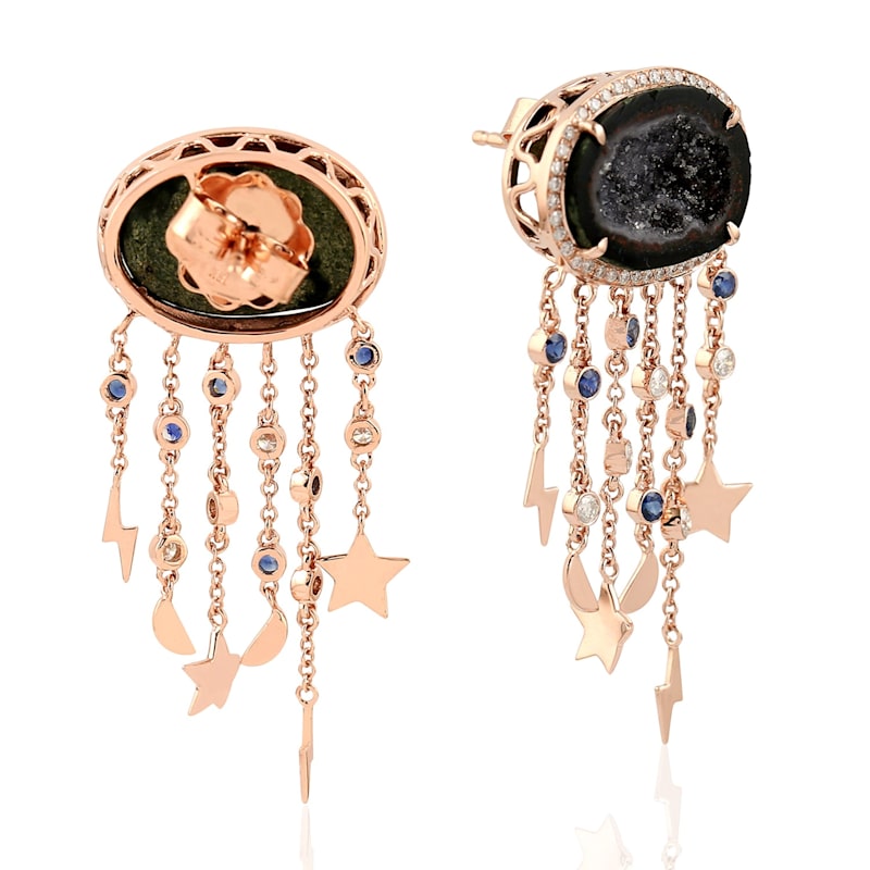 Thumbnail of Geode Sapphire Diamond Chandelier Earrings in 18K Rose Gold image