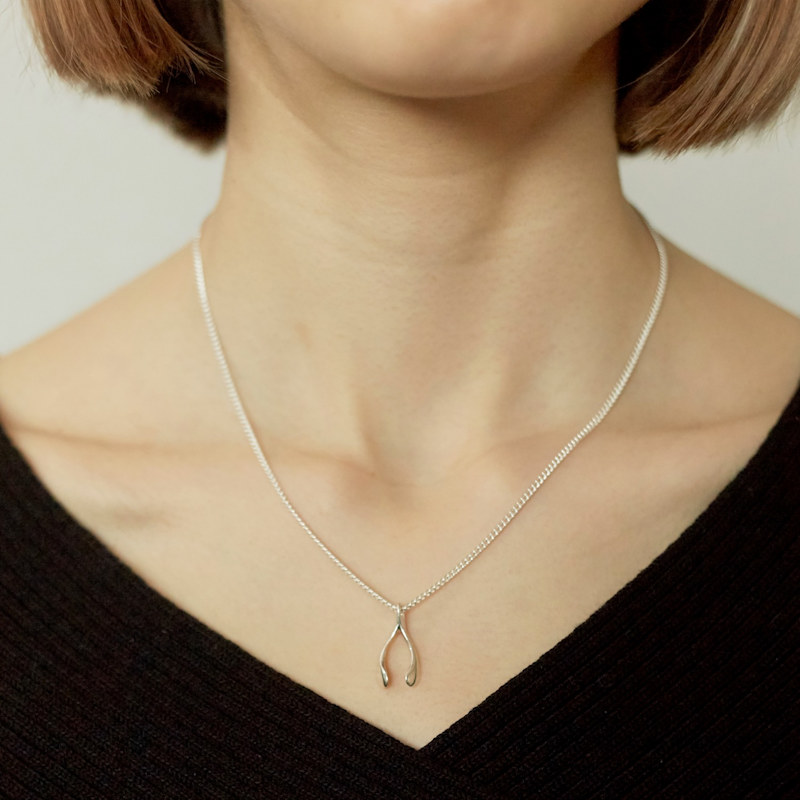 Thumbnail of Tiny Sterling Silver Wishbone Necklace image