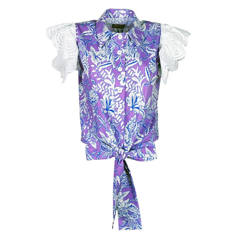 Thumbnail of Cotton Shirt With Ruffled Embroidered Sleeves image