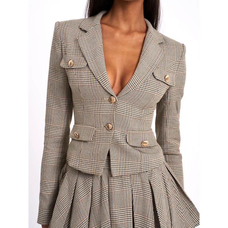 Thumbnail of Oakley Brown Plaid Preppy Style Blazer Jacket image