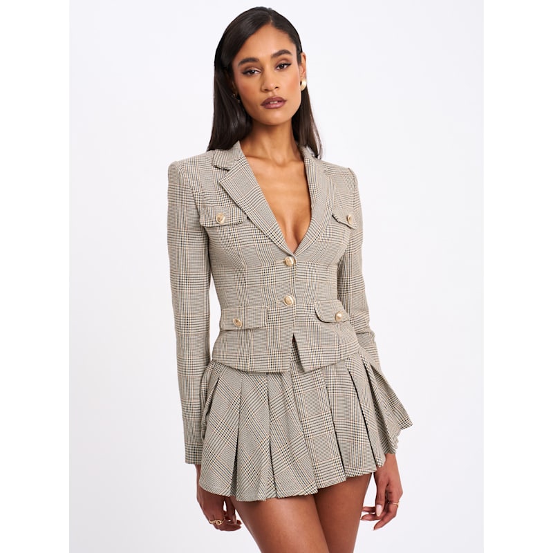 Thumbnail of Oakley Brown Plaid Preppy Style Blazer Jacket image
