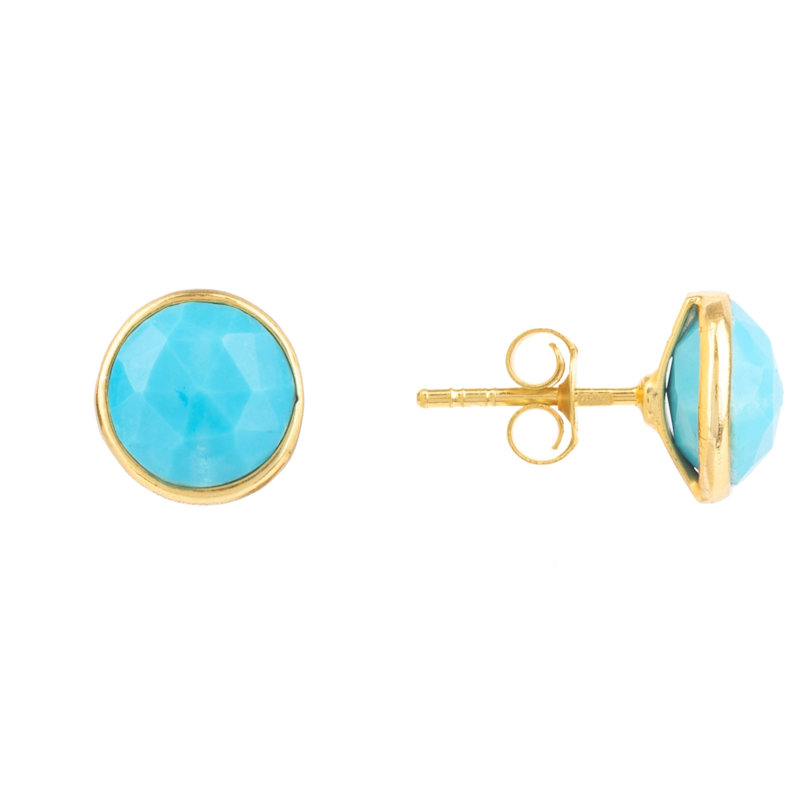 Thumbnail of Medium Circle Stud Earrings Gold Turquoise image