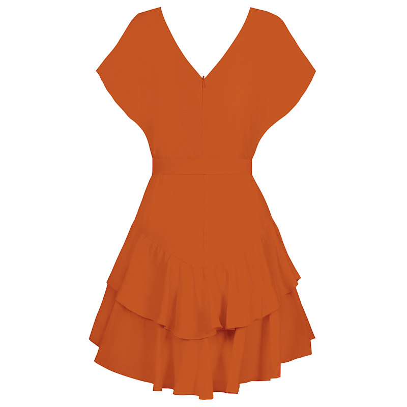 Alina Cernatescu Linen Bamboo Cocktail Midi Dress With Belt - Orange