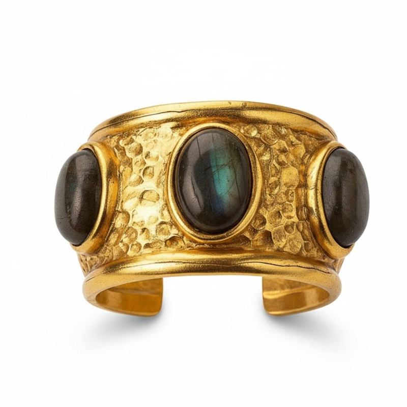 Obsidian Oracle Three Stone Thick Gold Plated Bronze Ring | SILVER ...