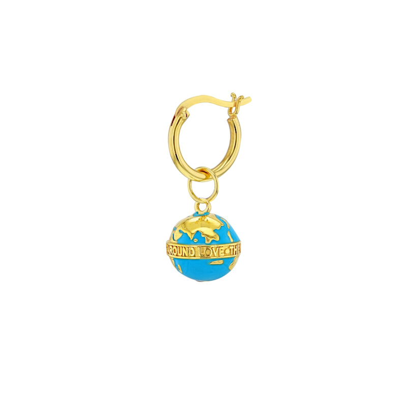 Thumbnail of Turquoise Enamel & 18Kt Gold Plated Globe Earring On Gold Hoop. image