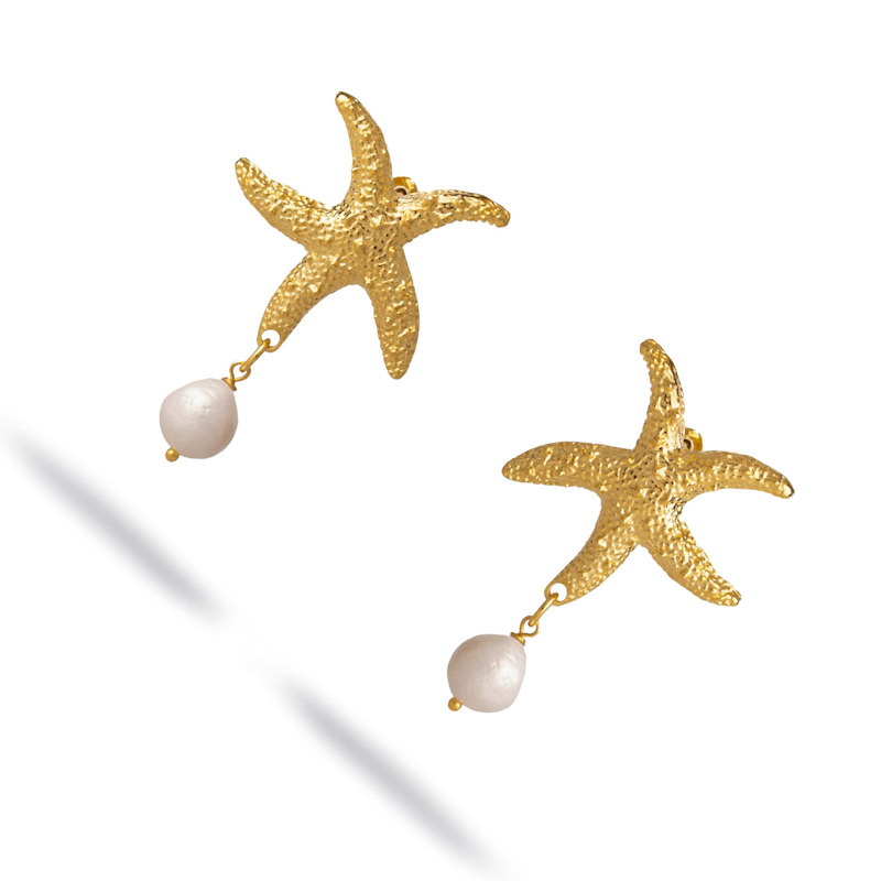 Thumbnail of Ocean Spirit Starfish Pearl Gold Earrings - Gold image