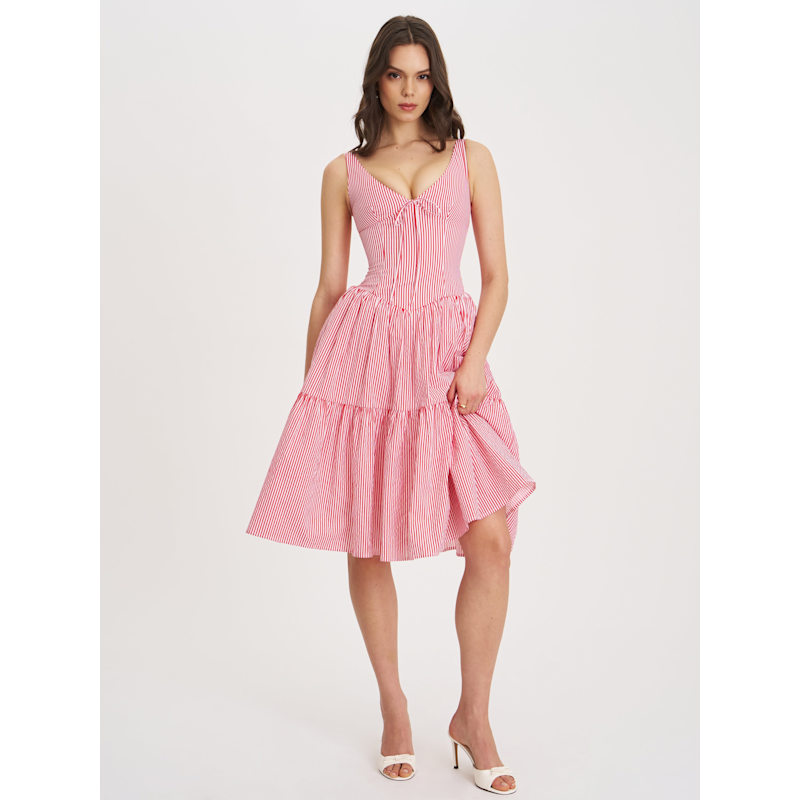 Oceana Red Candy Stripe Drop Waist Midi Dress | Miss Circle New York | Wolf  & Badger