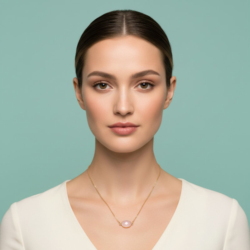 Thumbnail of October Birthstone Rose Quartz Round Cut Necklace image