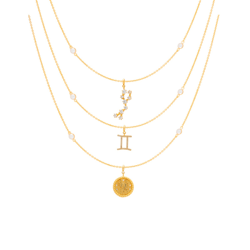 Thumbnail of Zodiac Horoscope Sign Gemini Constellation Necklace Gold image