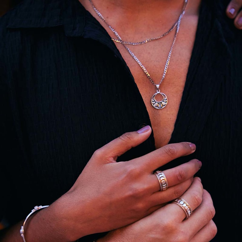 Thumbnail of Moon Phase Men's Silver Necklace - Moonstone image
