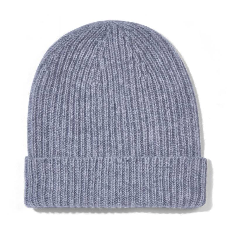 Thumbnail of 100% Cashmere Ribbed Beanie Hat - Light Grey image