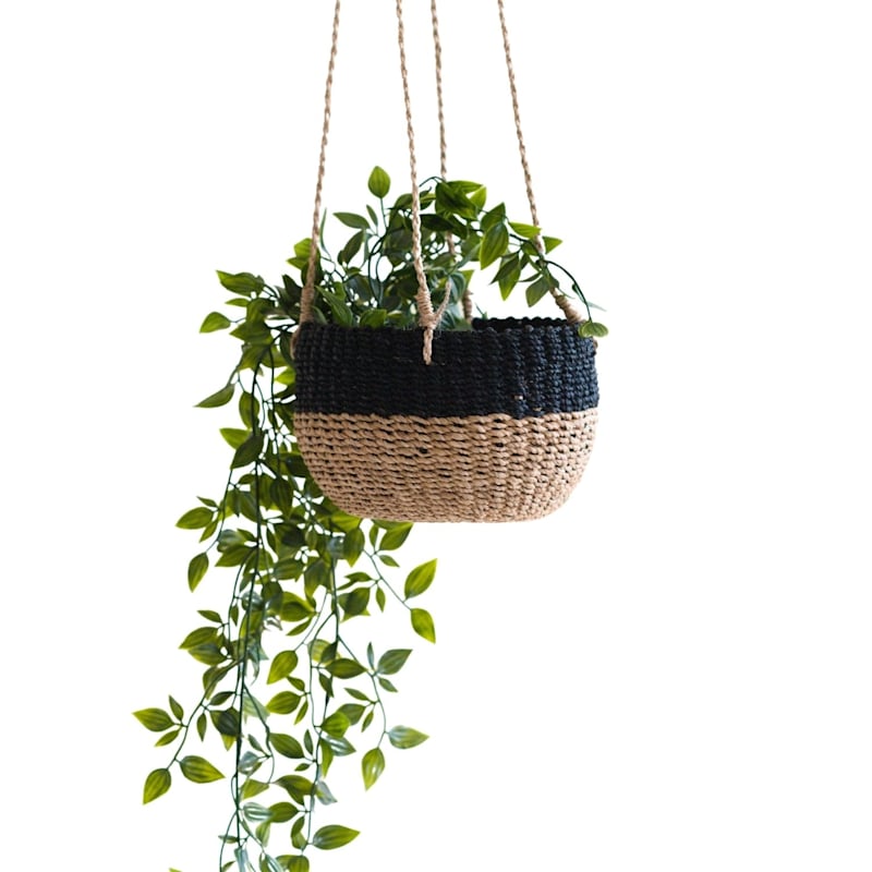 Thumbnail of Natural + Black Colorblock Hanging Planter - Hanging Basket image