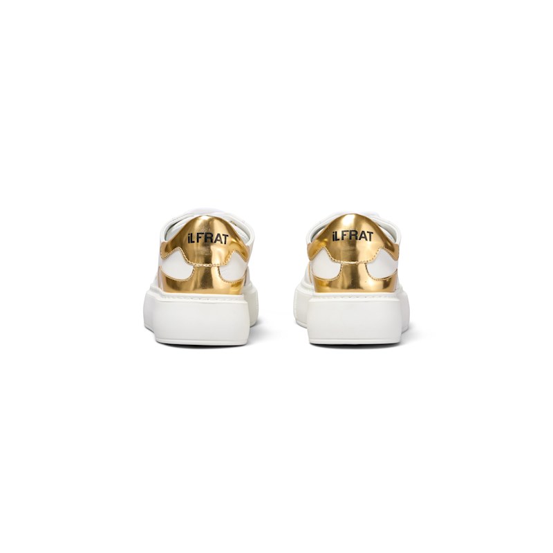 Thumbnail of Off Duty White Italian Leather Sneaker With Gold Metallic Leather Finishing image