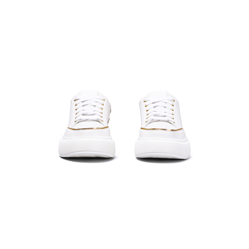 Thumbnail of Off Duty White Italian Leather Sneaker With Gold Metallic Leather Finishing image