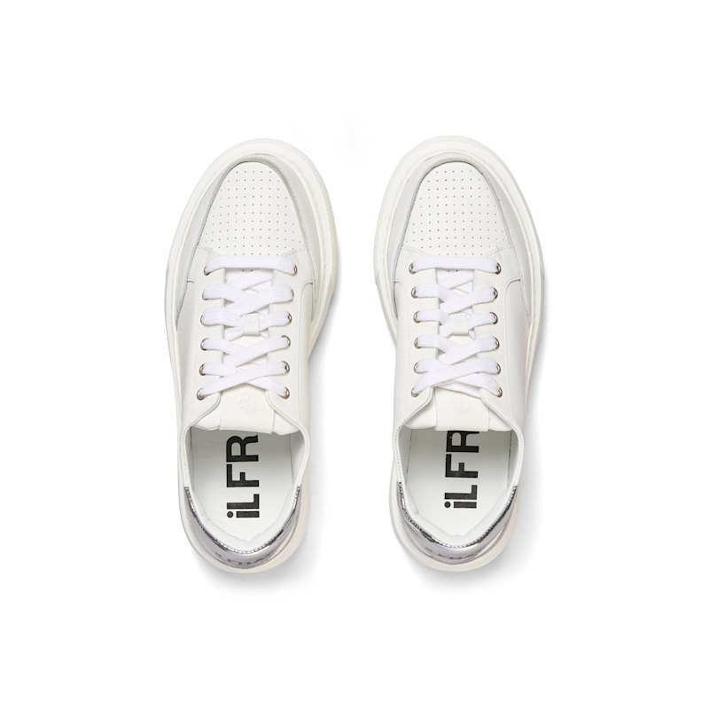 Thumbnail of Off Duty White Italian Leather Sneaker With Silver Metallic Leather Finishing image
