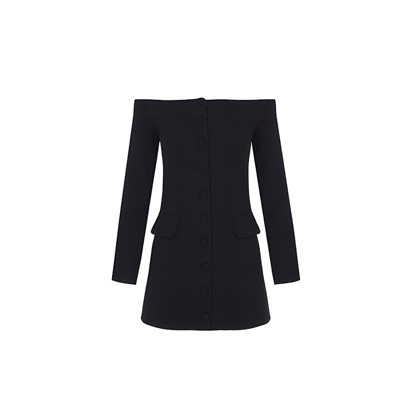 Off-Shoulder Fitted Mini Blazer Dress - Black by Avenue 8