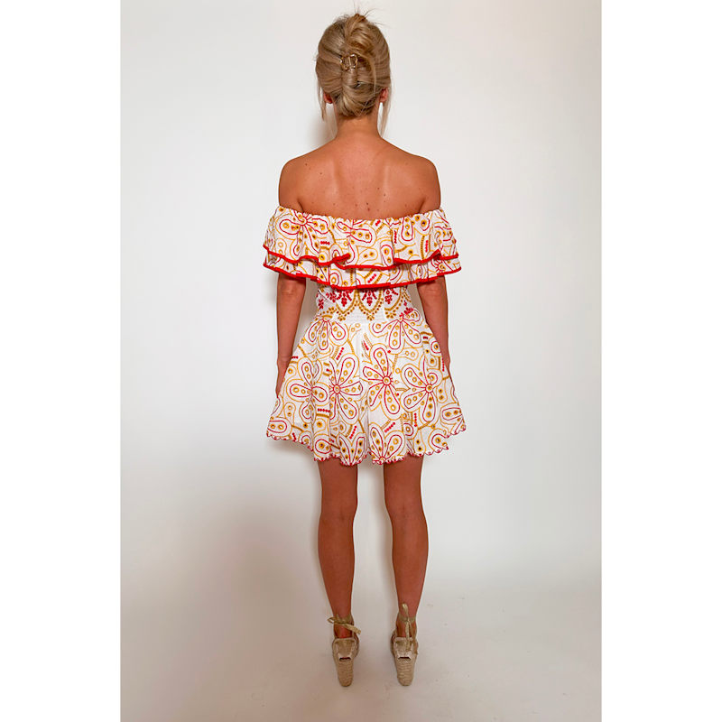 Thumbnail of Off Shoulder Ruffle Broderie Anglais Mini Dress, Red image