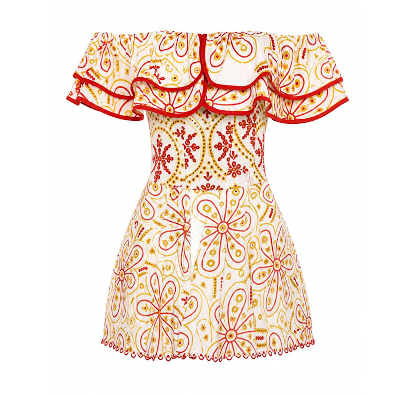 Thumbnail of Off Shoulder Ruffle Broderie Anglais Mini Dress, Red image