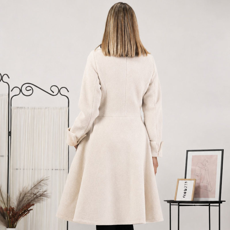 Thumbnail of Flared Wool Winter Coat With Buttons In Off White Color image