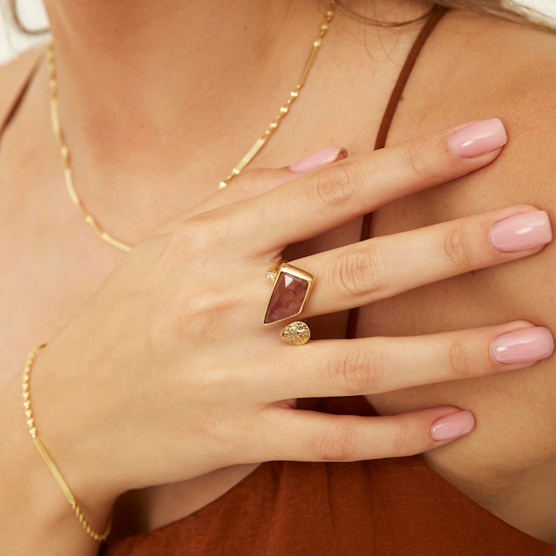 Thumbnail of Natural Real Double Circle Turmaline Sterling Silver Gold Plated Ring image
