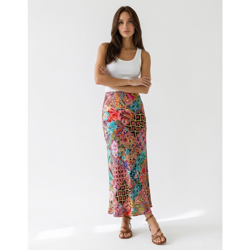 Thumbnail of Oia Bias Cut Silk Maxi Skirt - Mosaic Multi image