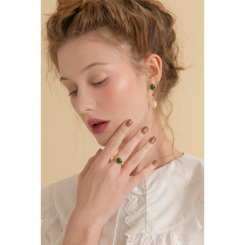 Thumbnail of Malachite, Garnet And Pearl Drop Earrings image