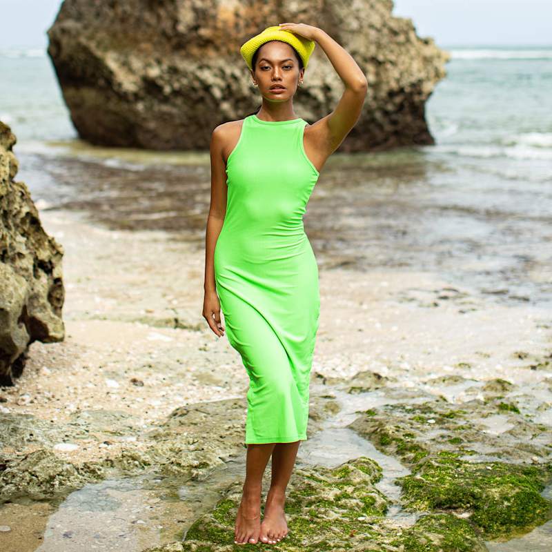 strapless open back dress Whipstitch Rib Midi Dress main image 0