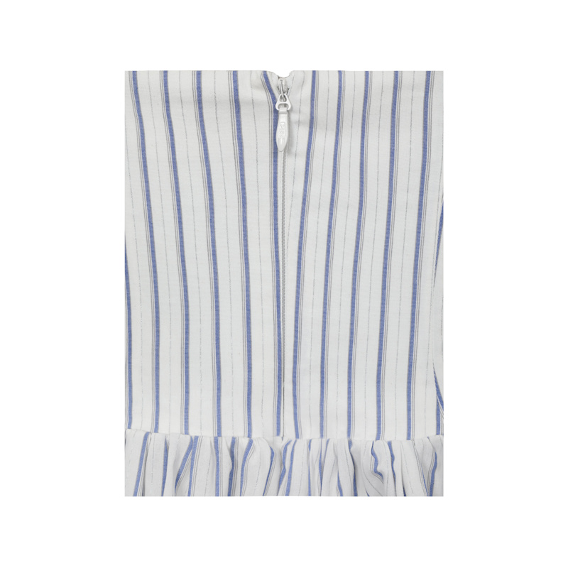Thumbnail of Olea Sky Blue Striped Cotton Poplin Ruched Midi Dress image